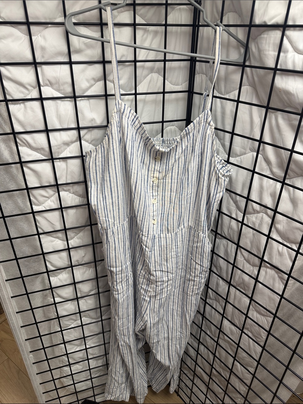 Old Navy Blue and White Striped Spaghetti-Strap Jumpsuit